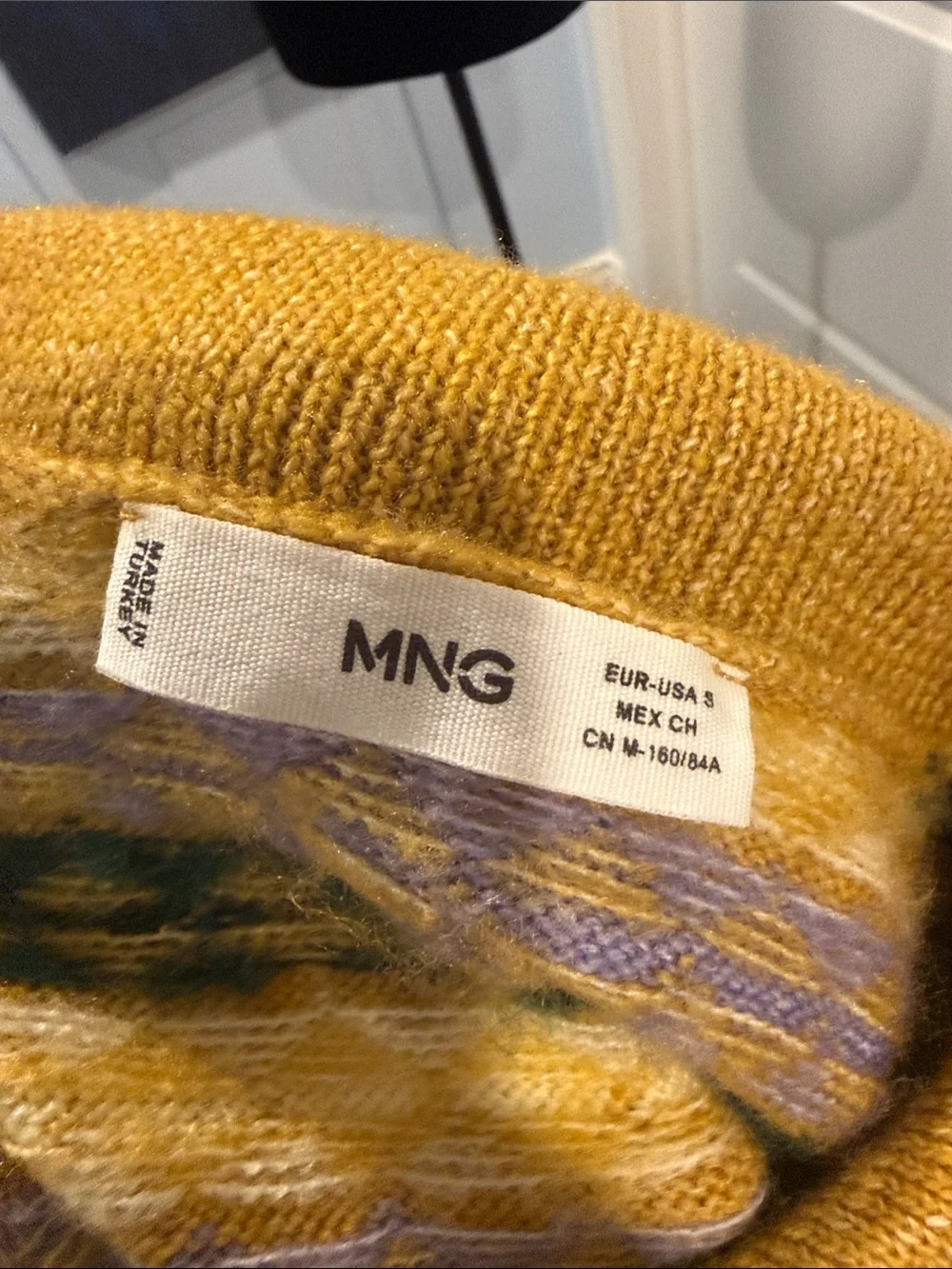 MNG Mustard Yellow Diamond-Pattern Crewneck Sweater with Scalloped Collar - Picture 5 of 5
